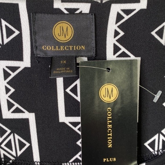 JM Collection Geo Print 3/4 Sleeve Scoop Neck Tunic Top Asymmetrical Sheer Hem - Picture 4 of 14